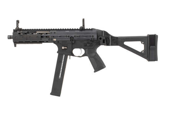 LWRC 45 SMG AR Pistol features M-LOK slots and rail covers and Magpul sights